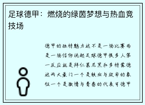 足球德甲：燃烧的绿茵梦想与热血竞技场