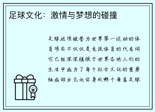 足球文化：激情与梦想的碰撞